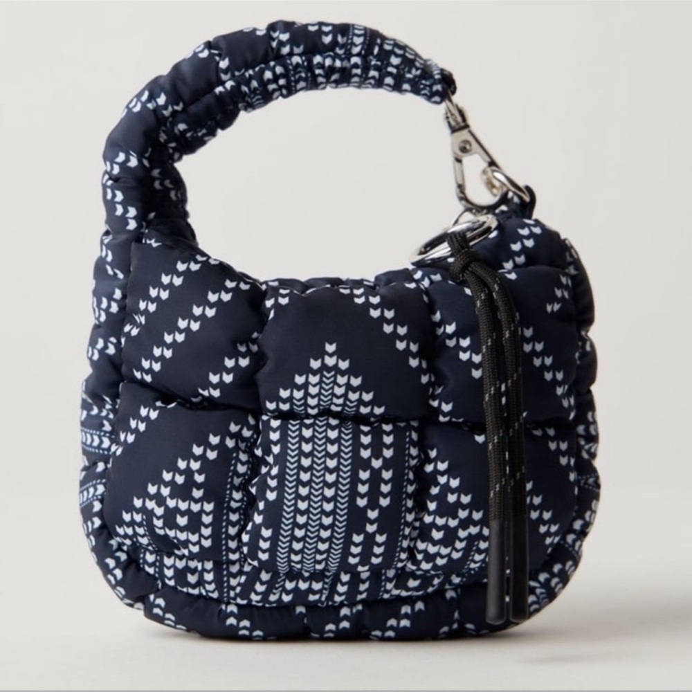Free People Movement Quilted Micro Pouch in Navy and White Chevron NWT